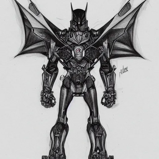 Image similar to ink drawing of a cybernetic bat standing menacingly, trending on artstation