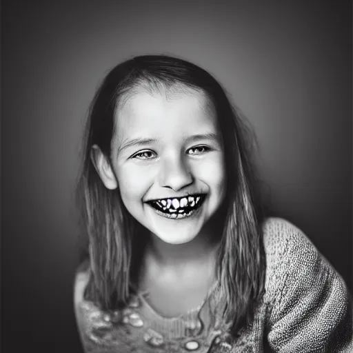 Image similar to a face smiling with way too many teeth, hypodontia, portrait photography