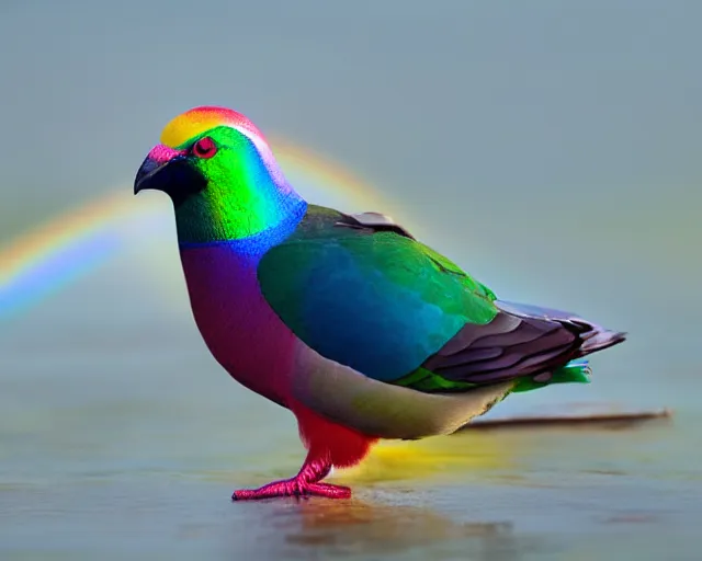 Image similar to rainbow pigeon with scallop on the head, realistic photo