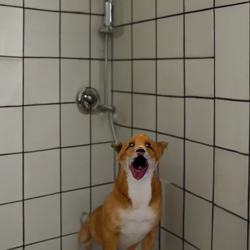 Prompt: Bingus screaming at the shower water