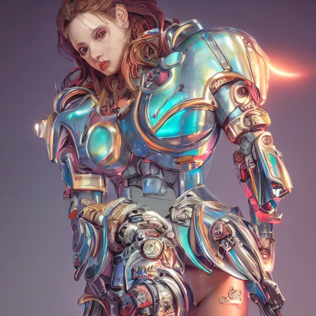 Image similar to studio portrait of lawful good colorful female holy mecha paladin absurdly beautiful, elegant, young cute swimsuit model, ultrafine hyperrealistic detailed face illustration by kim jung gi, irakli nadar, intricate linework, sharp focus, bright colors, matte, octopath traveler, final fantasy, unreal engine highly rendered, global illumination, radiant light, intricate environment