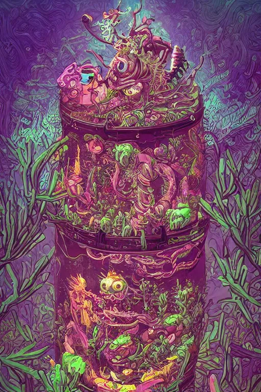 Image similar to creature sushi roots cactus elemental flush of force nature micro world fluo light deepdream a wild amazing steampunk baroque ancient alien creature, intricate detail, colorful digital painting that looks like it is from borderlands and by feng zhu and loish and laurie greasley, victo ngai, andreas rocha, john harris