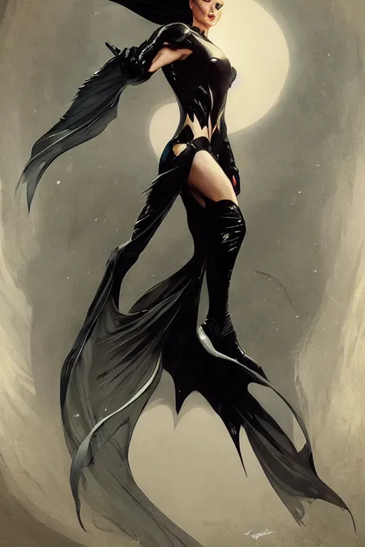 Image similar to elegant flowing batman aeon flux gown profile picture by greg rutkowski, dynamic pose, intricate, futuristic, fantasy, elegant, by stanley artgerm lau, greg rutkowski, thomas kindkade, alphonse mucha, loish, thierry mugler, norman rockwell,