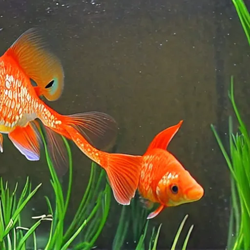 Image similar to a video frame from a nature film about the secret life of pet goldfish, ultra realistic, high definition