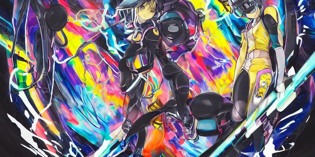 Image similar to : extremely beautiful illustration a black marble statue of an anime girl with colorful skateboard logos all over and helmet with closed visor, colorful hyperbolic background, fine art, neon genesis evangelion, virgil abloh, offwhite, denoise, highly detailed, 8 k, hyperreal