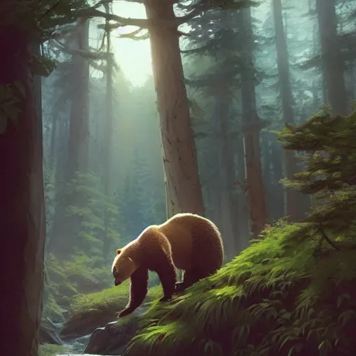 Image similar to a bear teaching calculus, stephen bliss, unreal engine, fantasy art by greg rutkowski, loish, rhads, ferdinand knab, makoto shinkai and lois van baarle, ilya kuvshinov, rossdraws, tom bagshaw, global illumination, radiant light, detailed and intricate environment