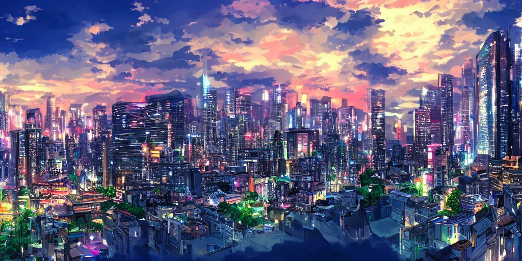 Prompt: hd anime cityscape, 4 k, stunning