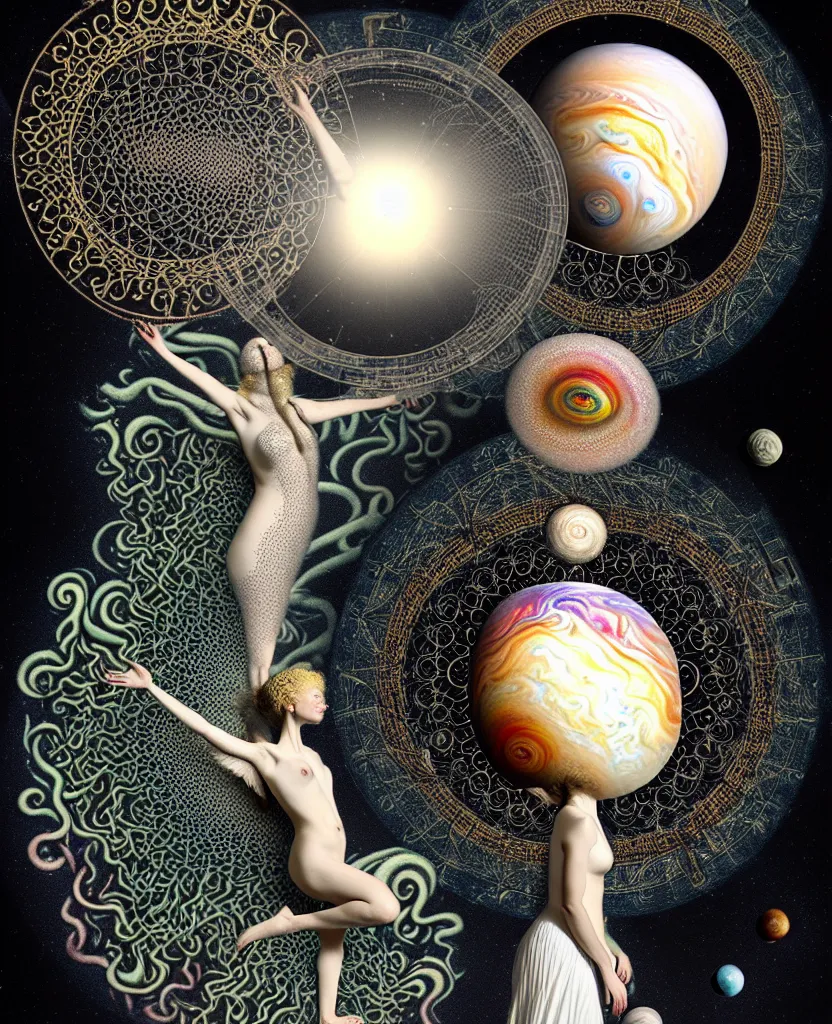 Image similar to whimsical uncanny creature radiates a unique canto'as above so below'ignited by the spirit of haeckel and robert fludd, breakthrough is iminent, glory be to the magic within, to honor jupiter, surreal collage alchemized by ronny khalil and stablediffusion