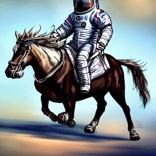 Image similar to concept art of a horse riding on the astronaut