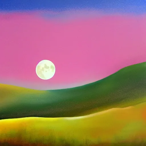 Prompt: pink moon and hills realistic painting