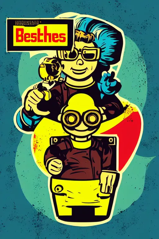 Image similar to fallout 7 6 retro futurist illustration art by butcher billy, sticker, colorful, illustration, highly detailed, simple, smooth and clean vector curves, no jagged lines, vector art, smooth andy warhol style