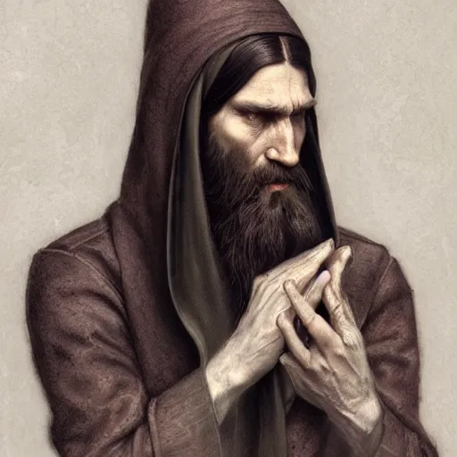 Prompt: portrait grigori rasputin praying in the mosque, wlop, james jean, tom bagshaw, rococo, trending on artstation, fantasy, intricate, elegant, highly detailed, digital painting, concept art, smooth, illustration, cinematic lighting, hyper realism, octane render, 8 k, hyper detailed.