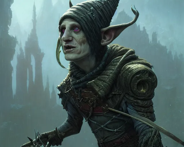 Image similar to highly detailed portrait of robin lord taylor as a fantasy goblin, in skyrim, stephen bliss, unreal engine, fantasy art by greg rutkowski, loish, rhads, ferdinand knab, makoto shinkai and lois van baarle, ilya kuvshinov, rossdraws, tom bagshaw, global illumination, radiant light, detailed and intricate environment