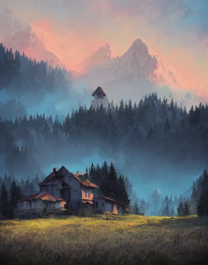 Image similar to a building in a stunning landscape by Alena Aenami