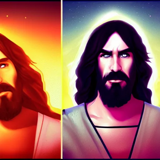 Prompt: portrait of jesus christ as paul stanley dressed with his kiss costume, mattepainting concept blizzard pixar maya engine on stylized background splash comics global illumination lighting artstation lois van baarle, ilya kuvshinov, rossdraws