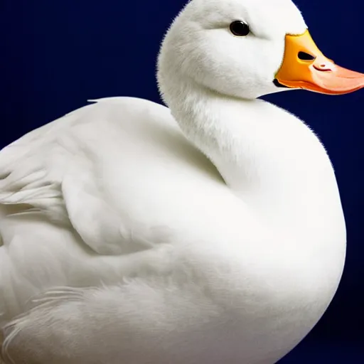 Prompt: realistic white duck portrait. studio photo. cute