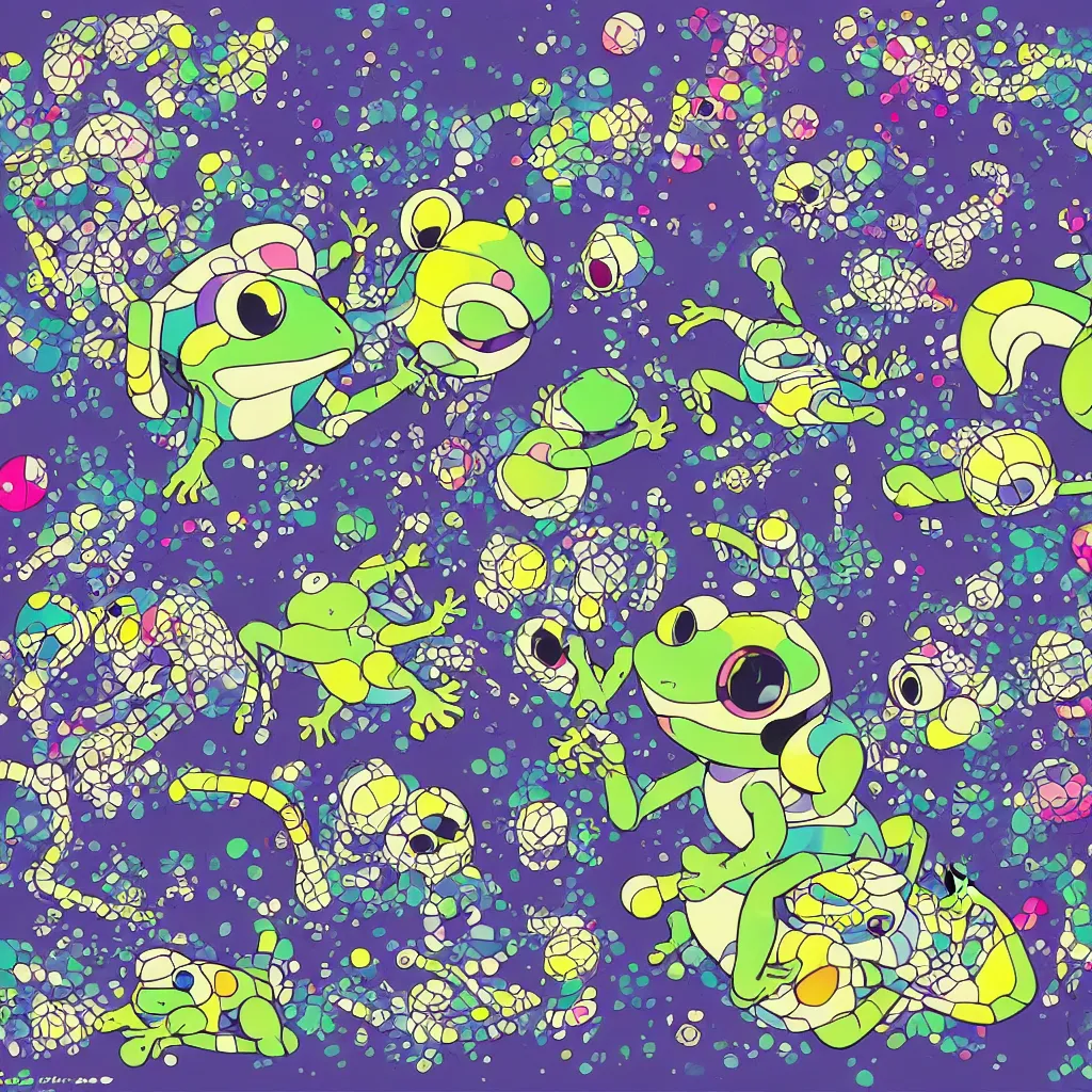 Image similar to indigo toads, frogs, ryuta ueda artwork, breakcore, jet set radio artwork, y 2 k, gloom, space, cel - shaded art style, indigo rainbow, data, minimal, takashi murakami artwork, code, cybernetic, dark, eerie, cyber