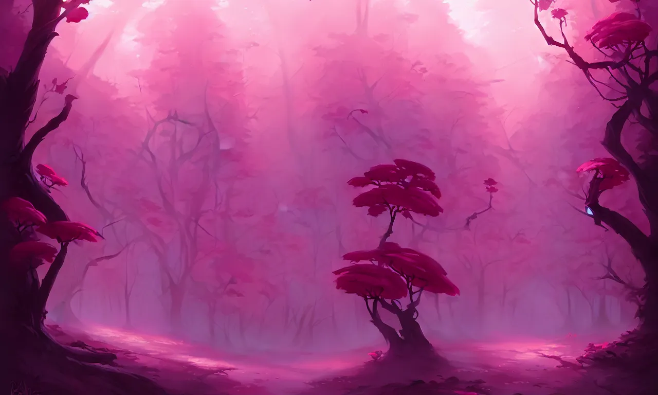 Image similar to Dark forest, pink rose, behance hd by Jesper Ejsing, by RHADS, Makoto Shinkai and Lois van baarle, ilya kuvshinov, rossdraws global illumination
