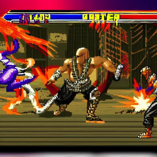 Prompt: a screenshot from gameplay from a new 2 d mortal kombat game using digitzed graphics in the style of retro 1 6 - bit midway arcade games