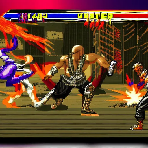 Image similar to a screenshot from gameplay from a new 2 d mortal kombat game using digitzed graphics in the style of retro 1 6 - bit midway arcade games