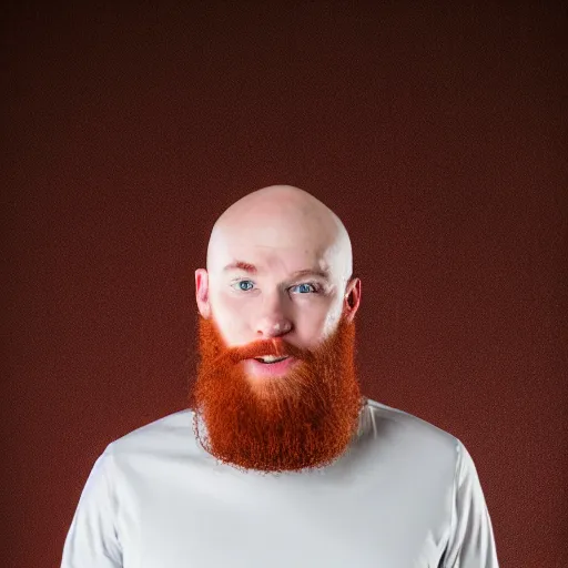 Image similar to portrait of a 26 year old bald white man with a red beard, acting headshot