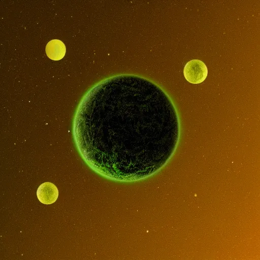Image similar to a green sunset on the surface of an alien planet that orbits two stars