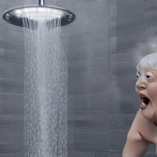 Image similar to Three old ladies shouting into a shower head, unreal engine, high detail