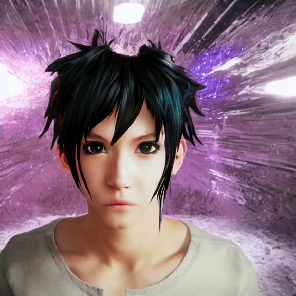 Image similar to 3 d render of a smug emo anime boy in a wet see - through crop top, fantasy artwork, fluffy hair, mid - shot, award winning, hyper detailed, very very very beautiful, studio lighting, artstation, unreal engine, unreal 5, 4 k, octane renderer