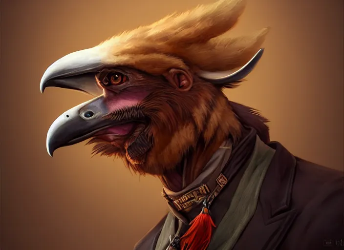 Image similar to character portrait feature of the anthro male anthropomorphic vulture fursona wearing cowboy outfit wild west desperado character design stylized by charlie bowater, ross tran, artgerm, makoto shinkai, detailed, soft lighting, rendered in octane