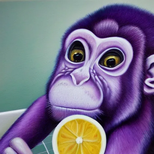 Prompt: beautiful detailed photorealistic painting of a purple monkey dishwasher