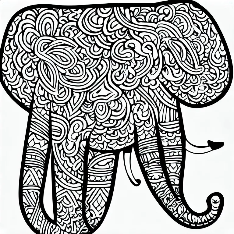 Image similar to elephant's head, symmetric, ornamental, fractal, line art, vector, outline, simplified, colouring page