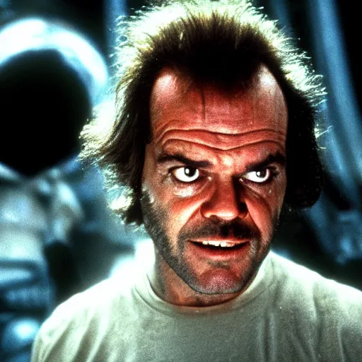 Image similar to jack nicholson in alien, hyperrealistic movie still