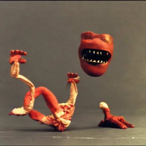 Prompt: demon, photo from the 70s, stop motion, claymation