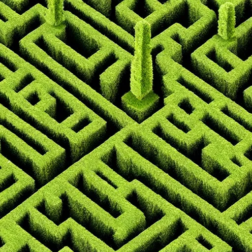 Prompt: aerial view of an impossible hedge maze, detailed, epic