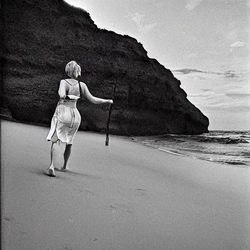 Barbara Schöneberger, 1990, walking on the beach. | Stable Diffusion ...