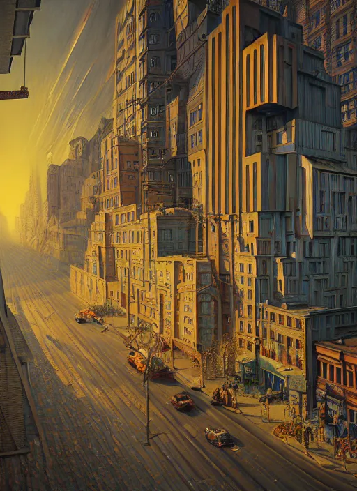 Image similar to hyper detailed 3d render like a Oil painting - going downtown by Jacek Yerka, Mariusz Lewandowski, Houdini algorithmic generative render, Abstract brush strokes, Masterpiece, Edward Hopper and James Gilleard, Zdzislaw Beksinski, Mark Ryden, Wolfgang Lettl, hints of Yayoi Kasuma, octane render, 8k