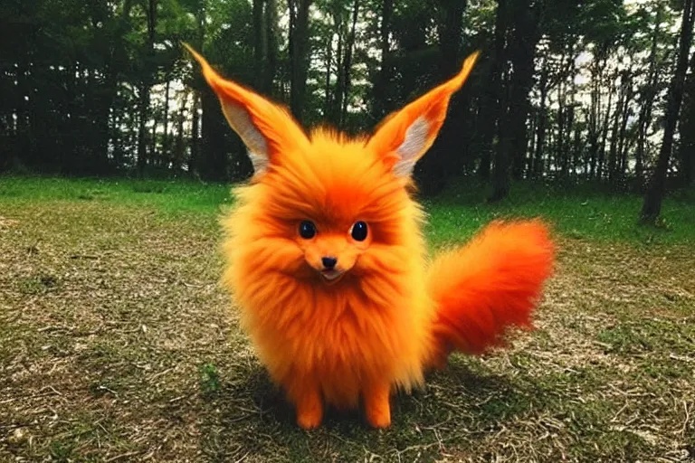 Prompt: real life flareon pokemon, cute!!!, heroic!!!, adorable!!!, playful!!!, fluffly!!!, happy!!!, cheeky!!!, mischievous!!!, ultra realistic!!!, autumn, clear weather, ( golden hour ), sharp focus