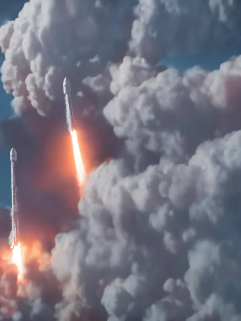 Image similar to vfx film closeup, spacex rocket launch, flat color profile low - key lighting award winning photography arri alexa cinematography, hyper real photorealistic cinematic, atmospheric cool colorgrade