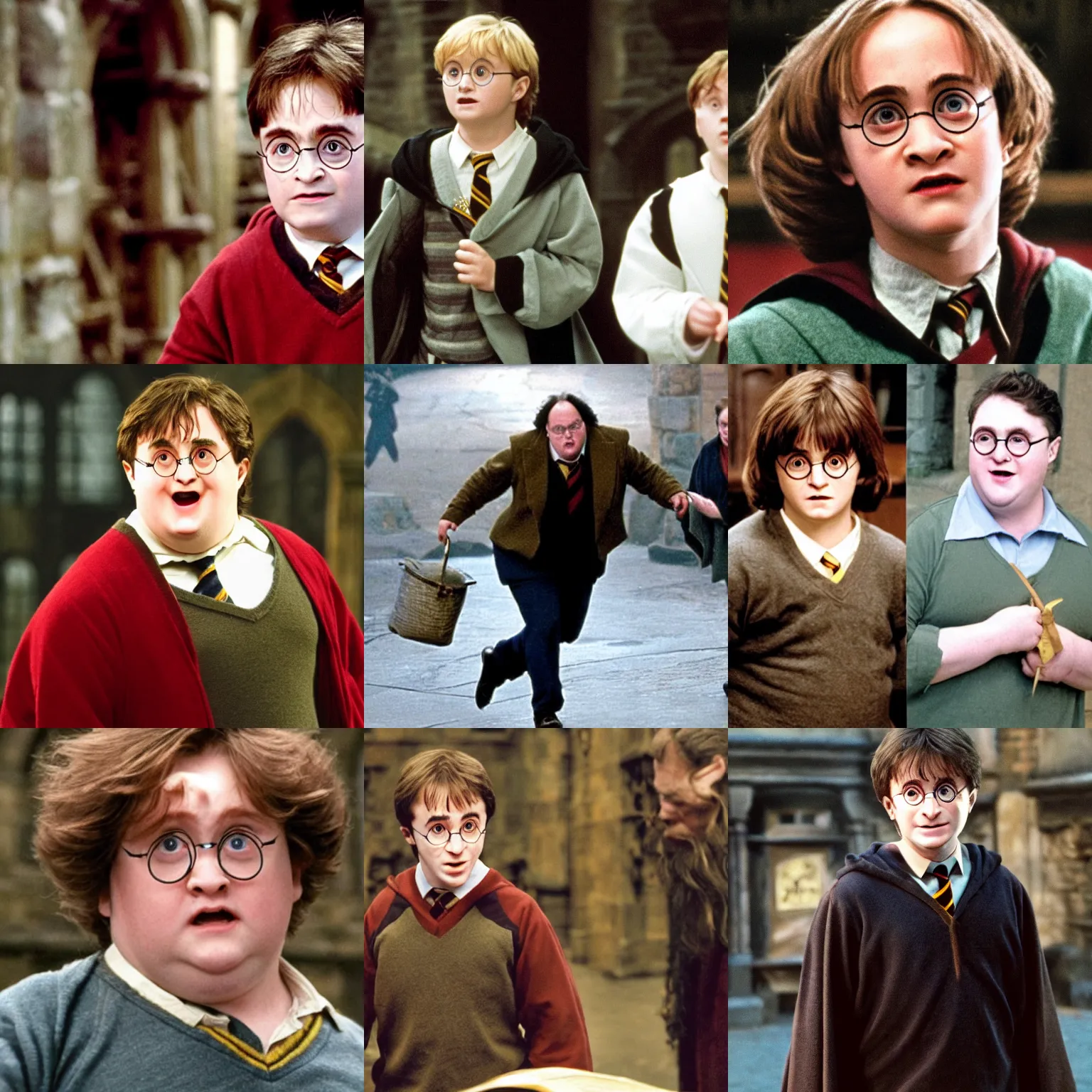 Prompt: Harry Potter overweight and old