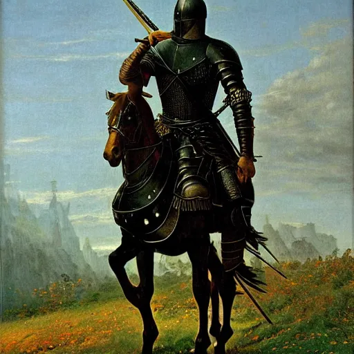 Prompt: a knight in shining armor by Caspar David Friedrich