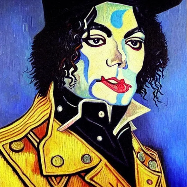 Prompt: a beautiful painting steampunk michael jackson face, by van gogh realistic oil painting