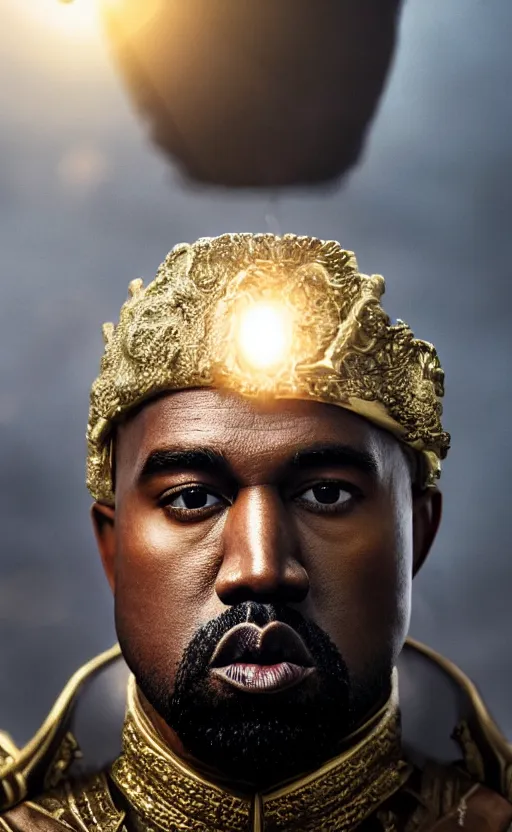 Prompt: Portrait of Kanye West as Emperor Napoleon in Skyrim, splash art, movie still, cinematic lighting, dramatic, octane render, long lens, shallow depth of field, bokeh, anamorphic lens flare, 8k, hyper detailed, 35mm film grain