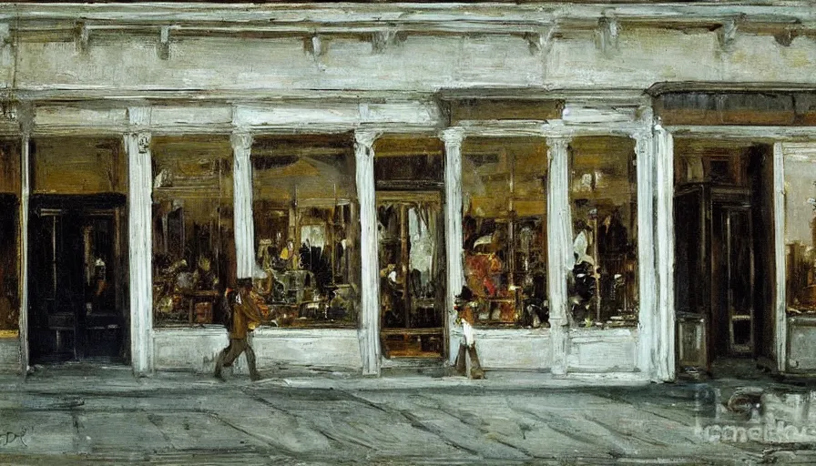 Prompt: artwork painting of the storefront front of a building by eugene von guerard, ivan shishkin, john singer sargent