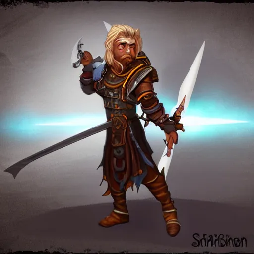 Prompt: swashbuckling gnome paladin, character art, concept art