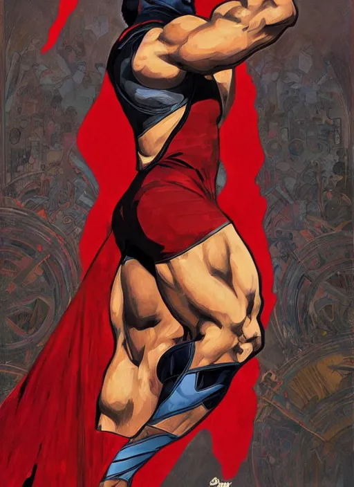 Prompt: symmetry! portrait of crossfit bodybuilder sprinter superman, red spike aura in motion, red and black costume, painted art by tsuyoshi nagano, greg rutkowski, artgerm, alphonse mucha, spike painting