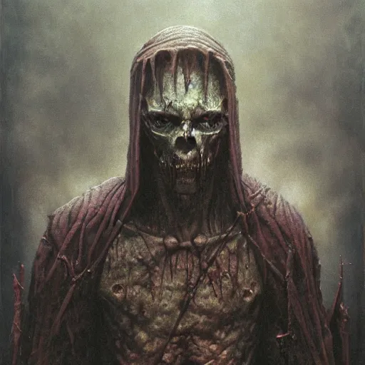 Image similar to portrait of demonic Tom Cruise in hood and crown of thorns, dark fantasy, Warhammer, artstation painted by Zdislav Beksinski and Wayne Barlowe