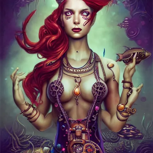 Prompt: Underwater Steampunk mermaid portrait, Pixar style, by Tristan Eaton Stanley Artgerm and Tom Bagshaw.