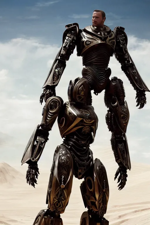 Image similar to cinematic still in dune movie and pacific rim movie and ps 5 game machine warrior 5, intricate ornate humanoid mecha warrior,