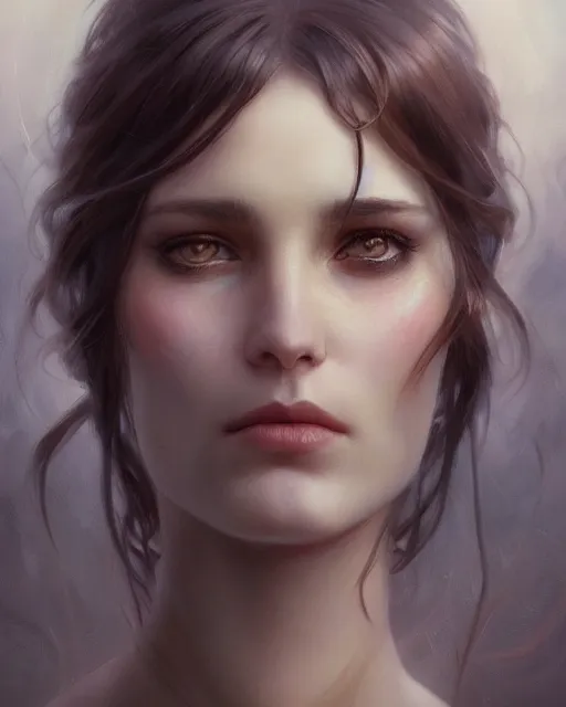 Image similar to close up portrait of a unsplash portrait model, soft hair, half body, leather, d & d, fantasy, intricate, elegant, highly detailed, digital painting, artstation, concept art, smooth, sharp focus, illustration, art by artgerm and greg rutkowski and alphonse mucha