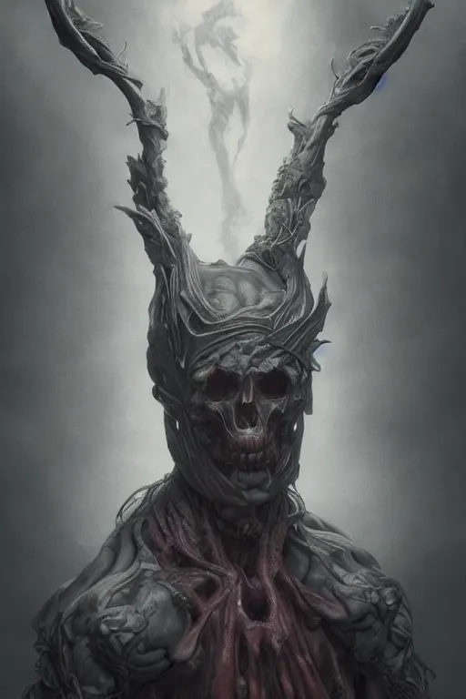 Prompt: Hyper realistic god of death portrait with dark clothes, Cinematic lighting, ultra super good realistic 3D render by Gerald Brom and James Jean, Trending on Artstation, I can't believe how detailed this is, 8k